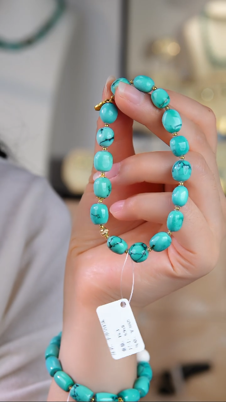 18K金镶嵌绿松石手串1