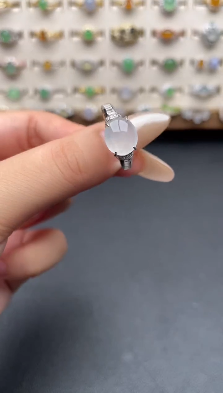 银S925镶嵌戒指翡翠一物一证一礼盒