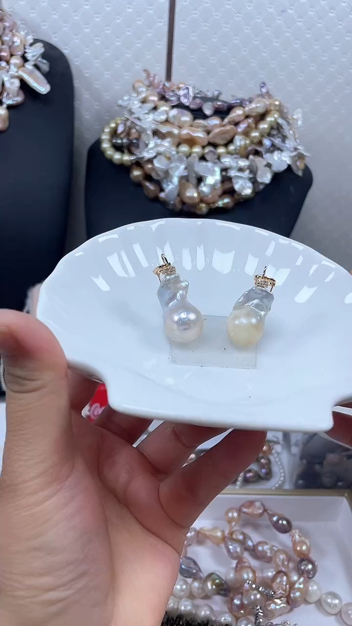 未镶嵌淡水珍珠耳饰【纯恬巴洛克饰品】