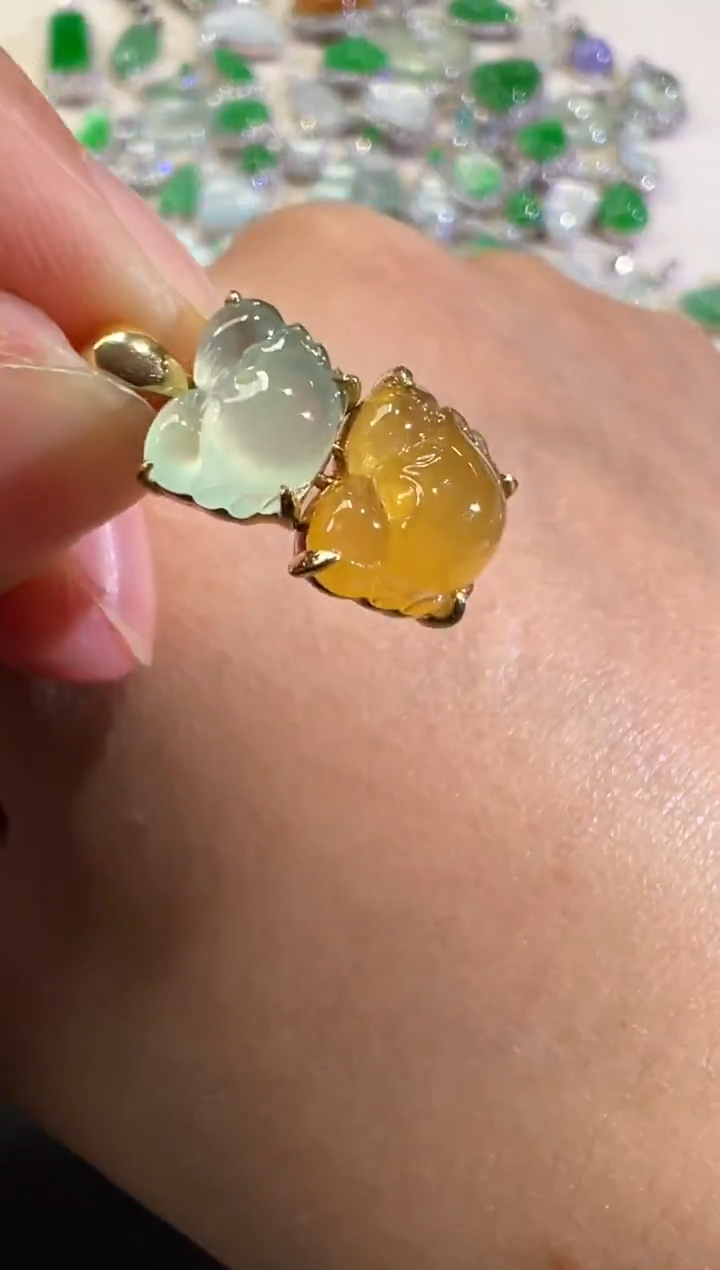 吊坠(不含链)18K金镶嵌翡翠B350|3980