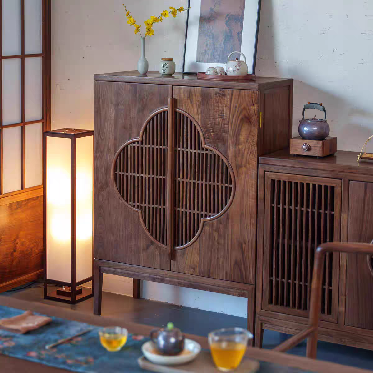 中式新中式餐边柜卧室实木储物柜书房收纳柜隔断