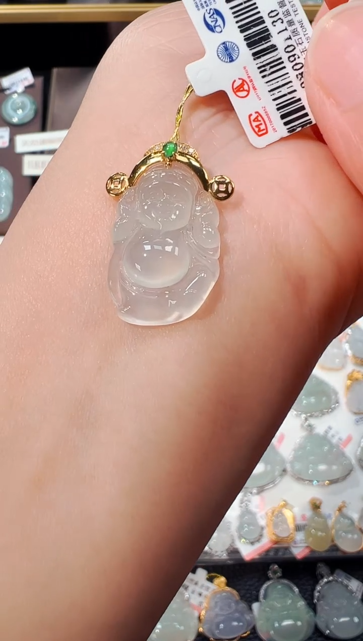 【闪购商品】翡翠吊坠(不含链)18K金镶嵌财神爷吊坠1130