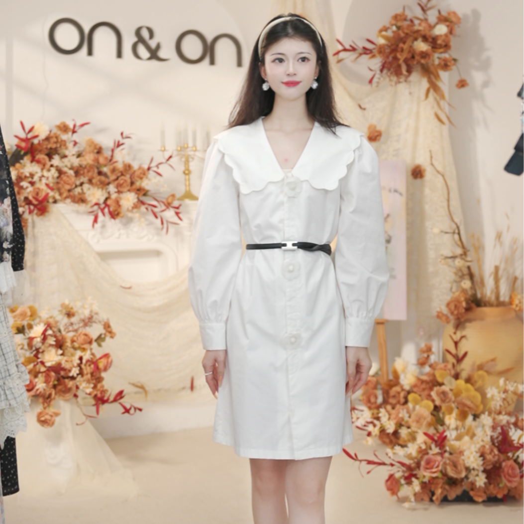 ON&ON/安乃安早秋新荷叶边娃娃领山茶花衬衫女装连衣裙-N3SH16090