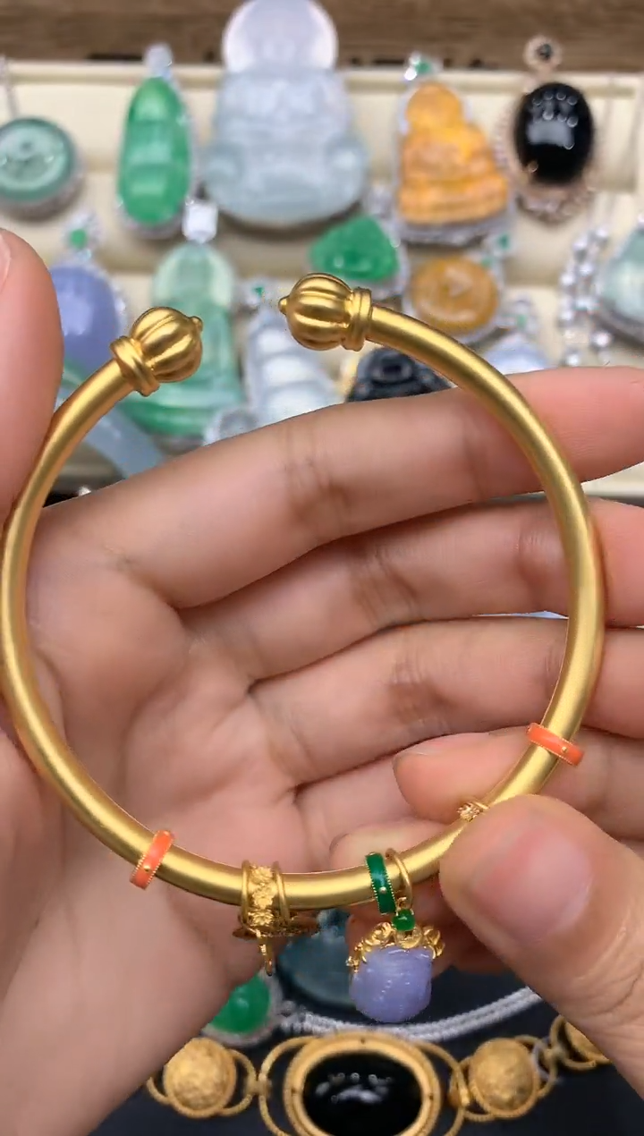 【闪购商品】翡翠手镯18K金镶嵌285-中国好珍宝