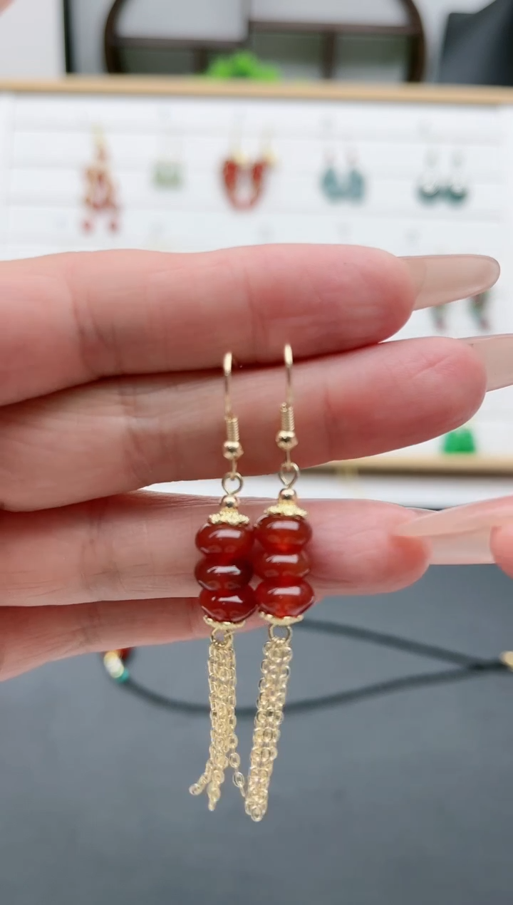 【闪购商品】南红玛瑙耳饰银S925镀金镶嵌983
