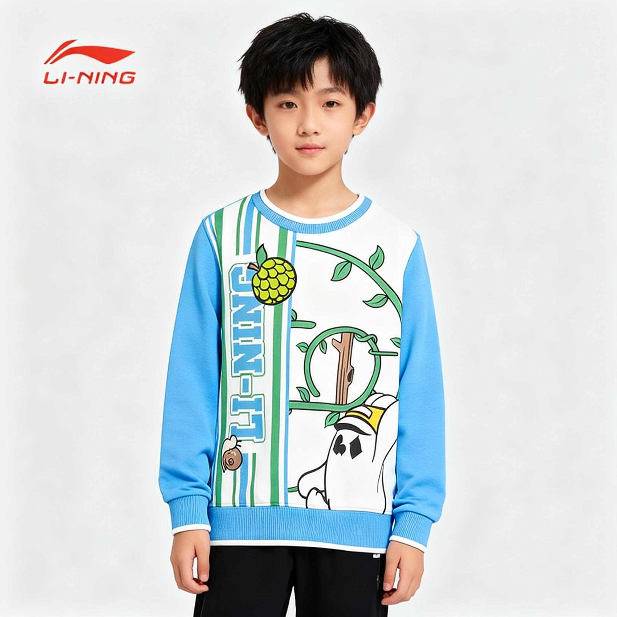 李宁卫衣男童秋季运动时尚系列百搭常规套头无帽卫衣YWDT165-B品