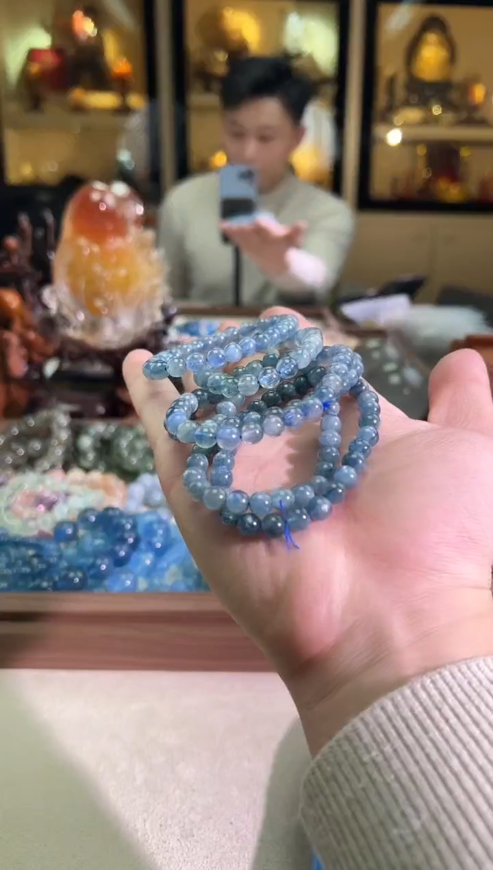 未镶嵌蓝晶石手串7mm+冰种蓝绿晶（多样性发一）