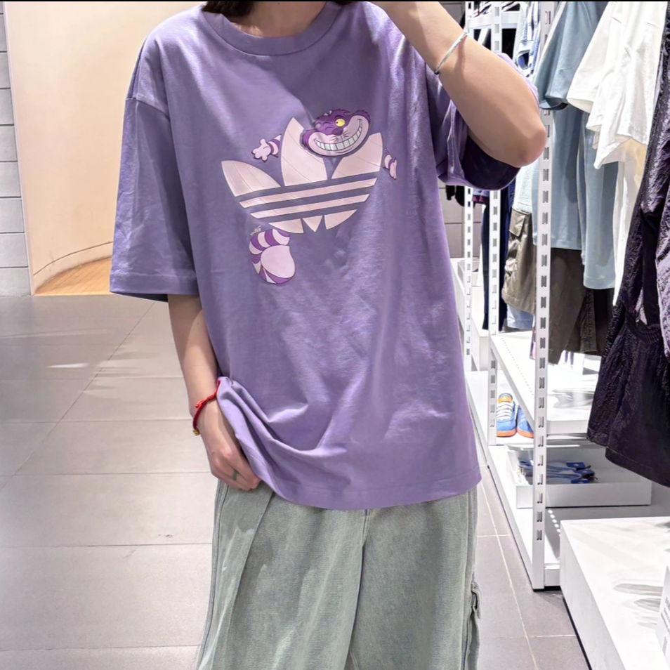 adidas/三叶草迪士尼柴郡猫联名情侣款时尚百搭运动短袖T恤KY8306