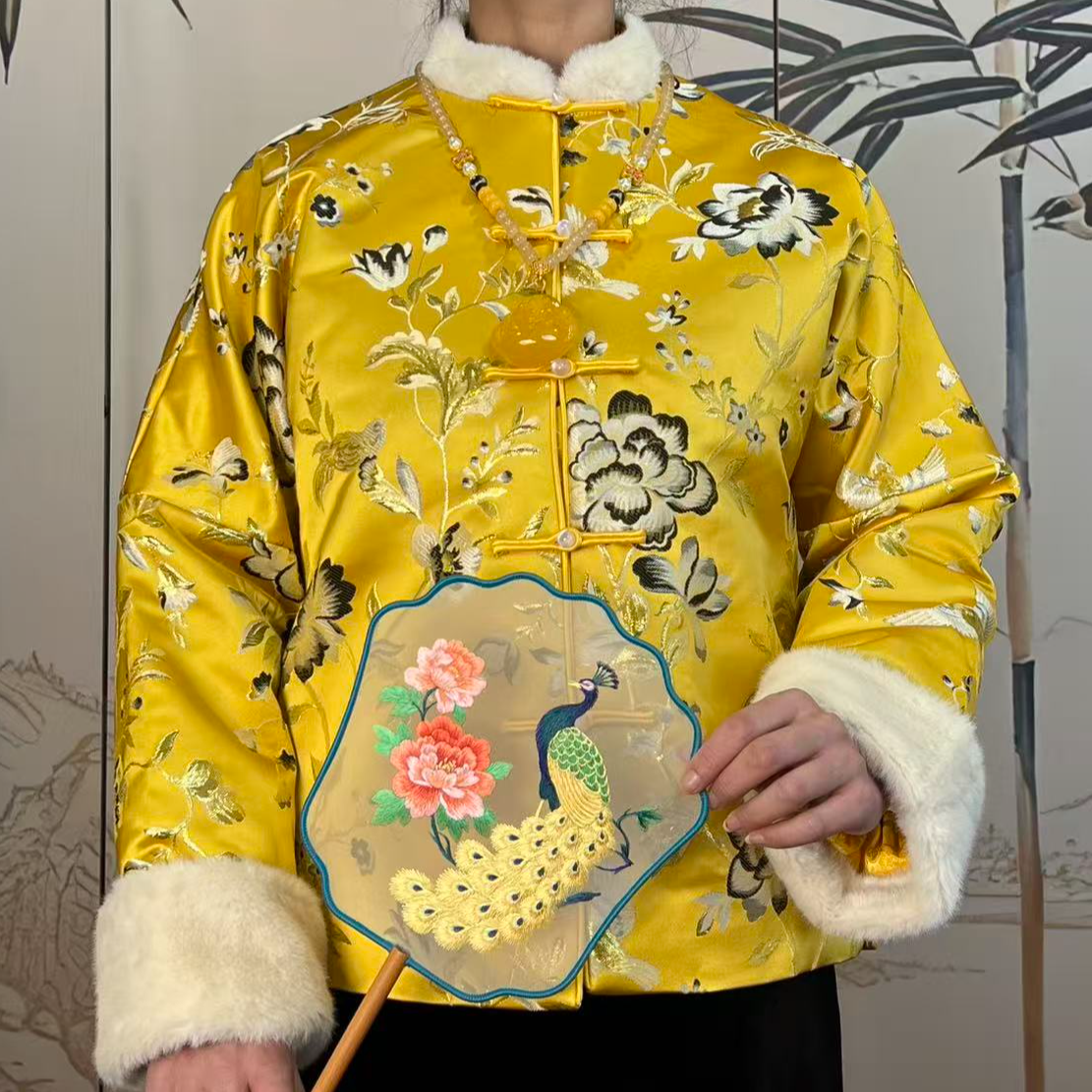新中式冬款外套女冬2025新款国风提花刺绣款