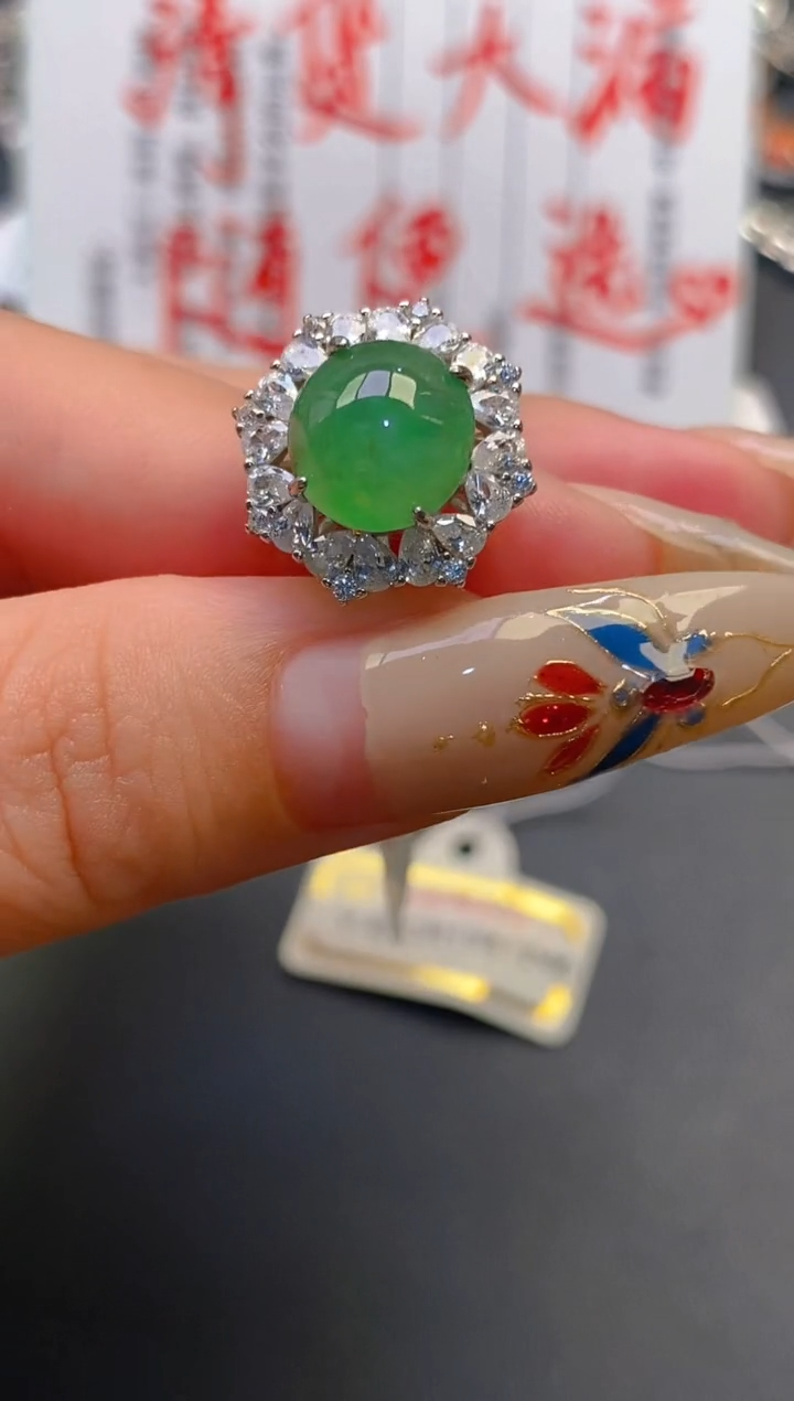 【闪购商品】翡翠耳饰银S925镶嵌天然A货翡翠1