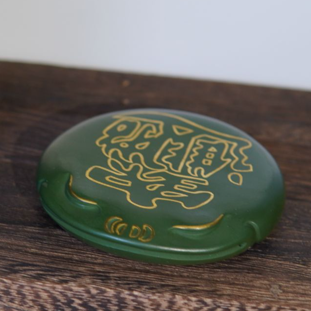 《林栖阁》宜兴绿泥描金金蟾杯垫陶瓷高级茶宠创意茶宠茶具貔貅茶道