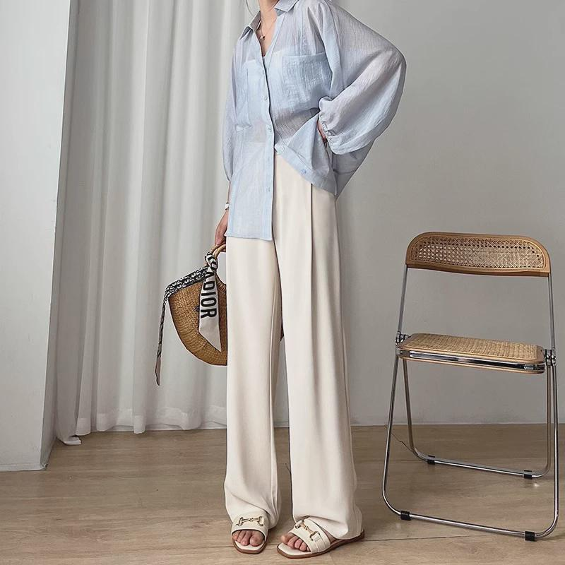 白色女春秋宽松垂感休闲裤高级感窄版拖地裤