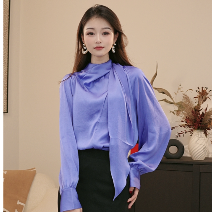 GIRDEAR/哥弟25春夏款森女系质感衬衣缎面系带衬衫1300872