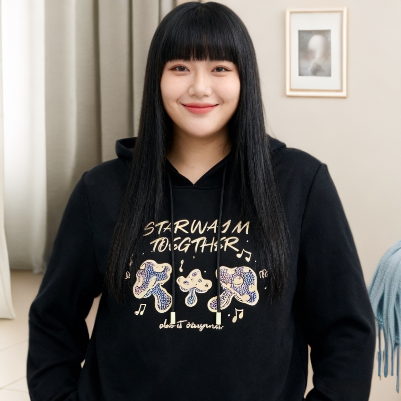 妈妈装卫衣套头款宽松复古连帽厚款秋冬印花钻钻柔软面料中老年女