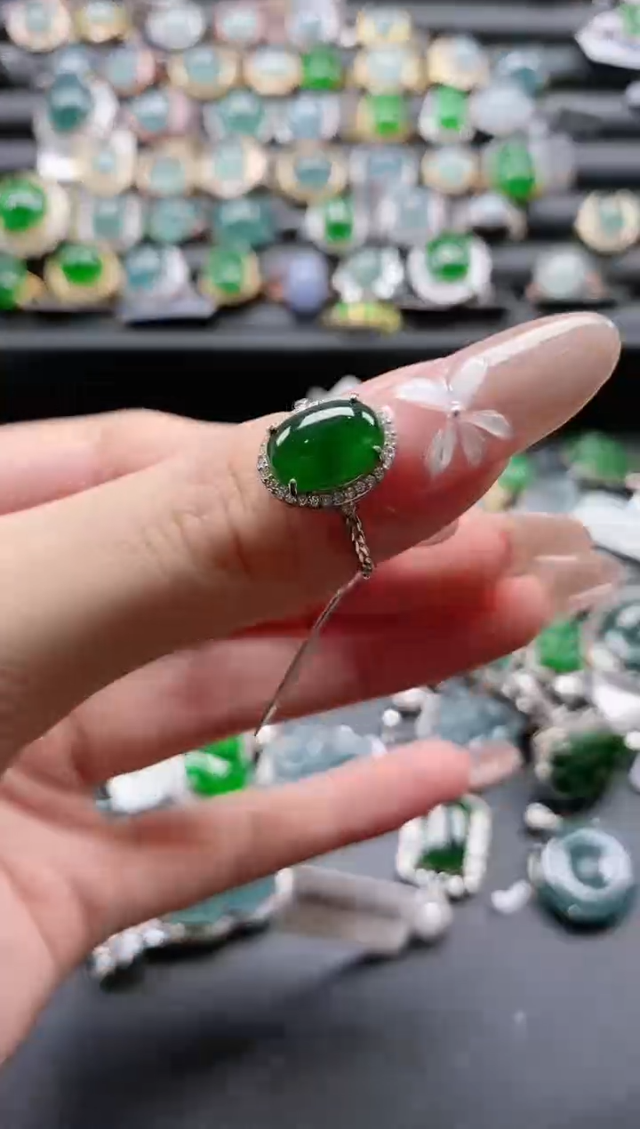 【闪购商品】翡翠戒指银S925镶嵌6545
