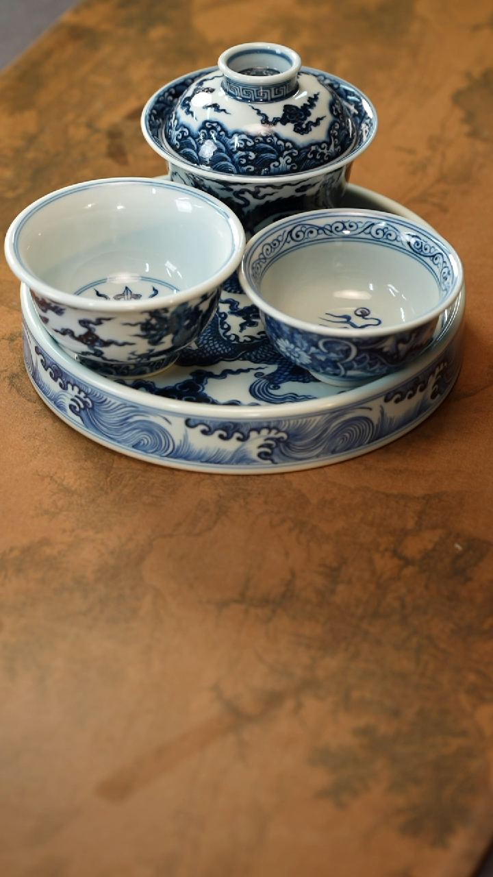 【闪购商品】双龙盖碗单龙壶承双龙压手穿花龙压手