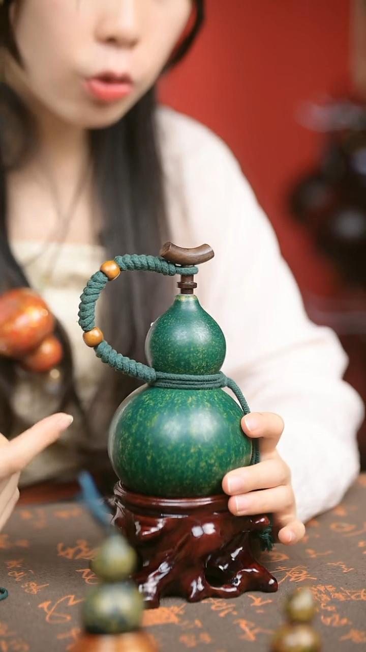 117 400ml中药煮色 大漆葫芦水壶 送漏斗底座网兜背带