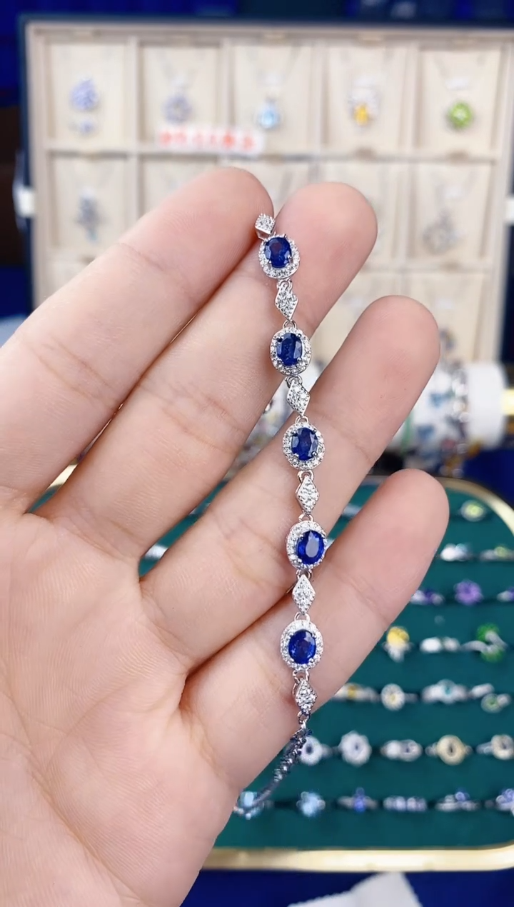 【闪购商品】蓝宝石手链银S925镶嵌带证书