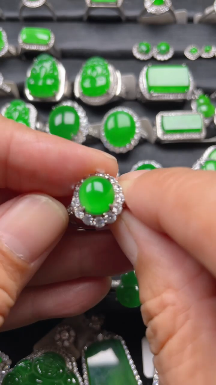 银S925镶嵌戒指翡翠翡翠