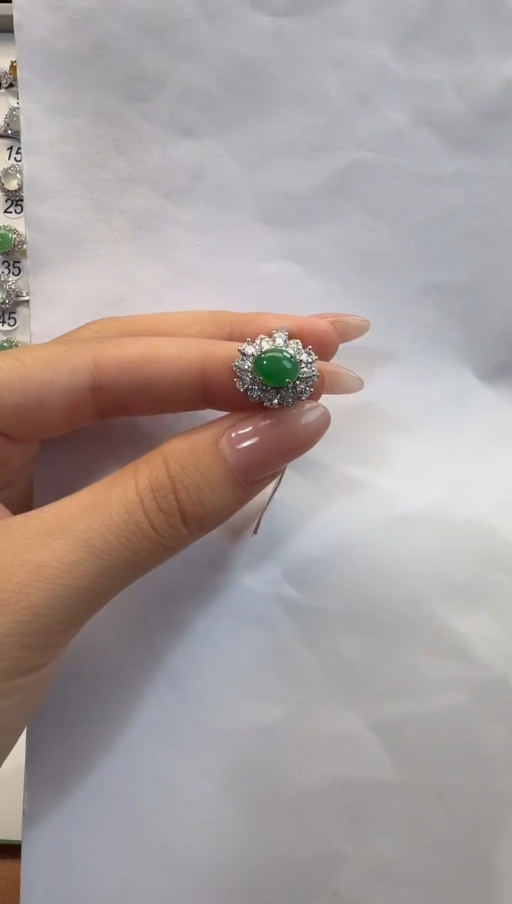 银S925镶嵌戒指翡翠925银镶翡翠戒指镶嵌230