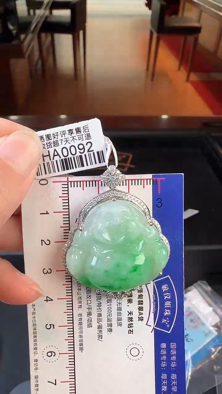 【闪购商品】翡翠颈饰18K金镶嵌HA0092飘绿佛公