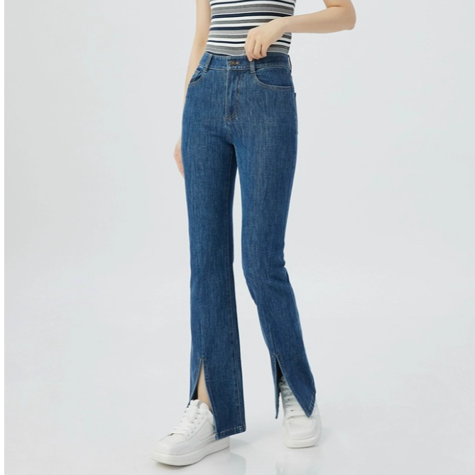 AMASS/阿玛施简约时髦个性开衩修身微喇牛仔长裤女5100467