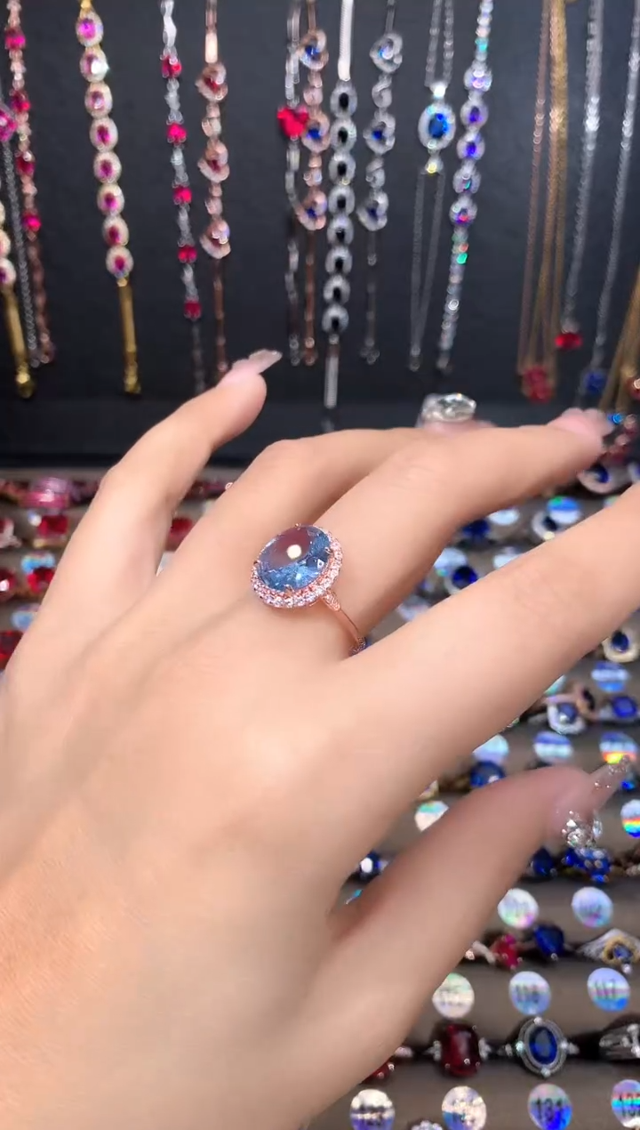 【闪购商品】蓝宝石戒指银S925镶嵌9..11玫瑰金