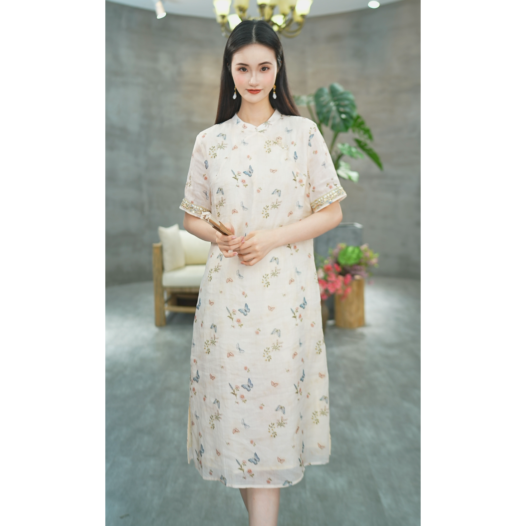 赠李白 100支苎麻大摆裙国风原创设计宽松改良旗袍7100