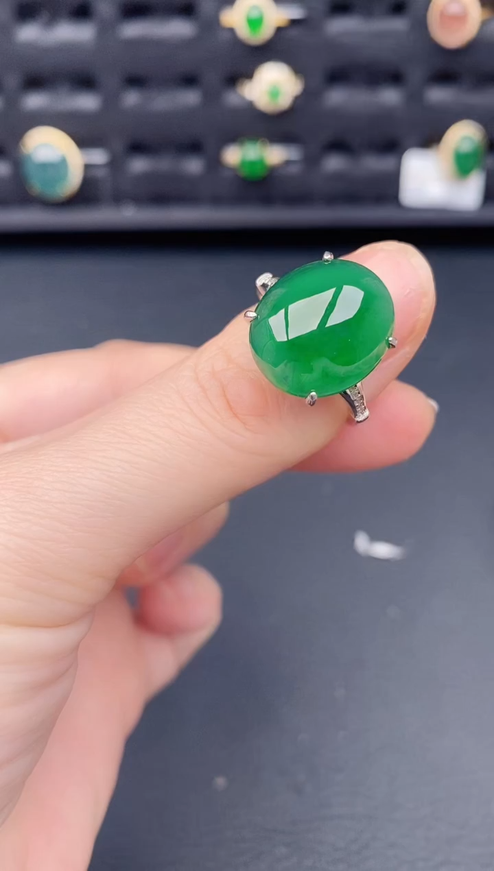 银S925镶嵌戒指翡翠天然a货翡翠250