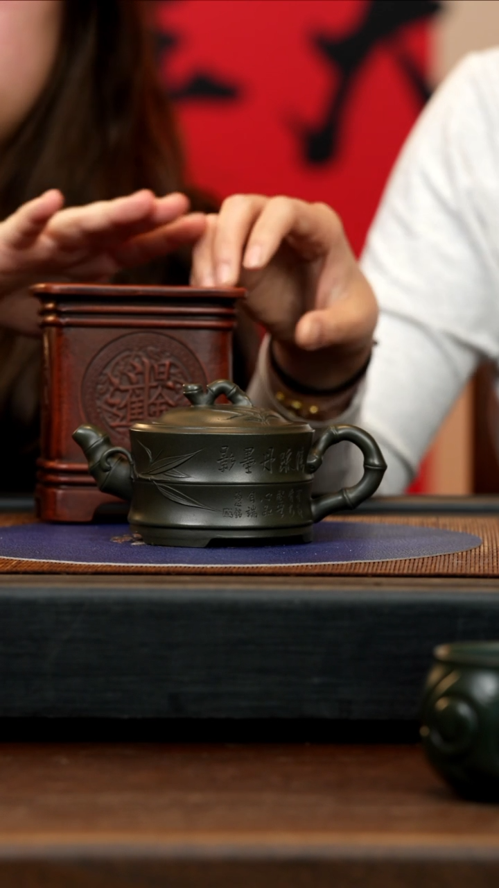 【闪购商品】紫砂茶壶ZCP 可心绿泥 双线竹节 170cc