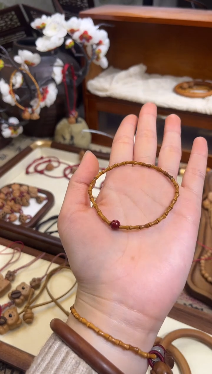 手串桃核【桃缘行】竹节「红色莎莎」桃木桃核辟、挡、驱、护 备注手围