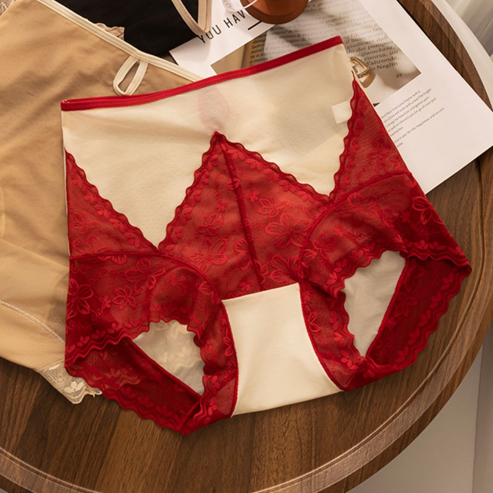 GOSO/香蜜闺秀高腰蕾丝女三角内裤内衣提臀法式性感蕾丝内裤大码W