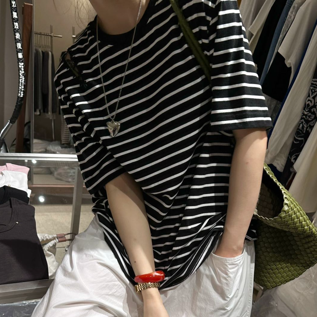 25589【来自艾米精品】条纹时尚经典休闲百搭T恤