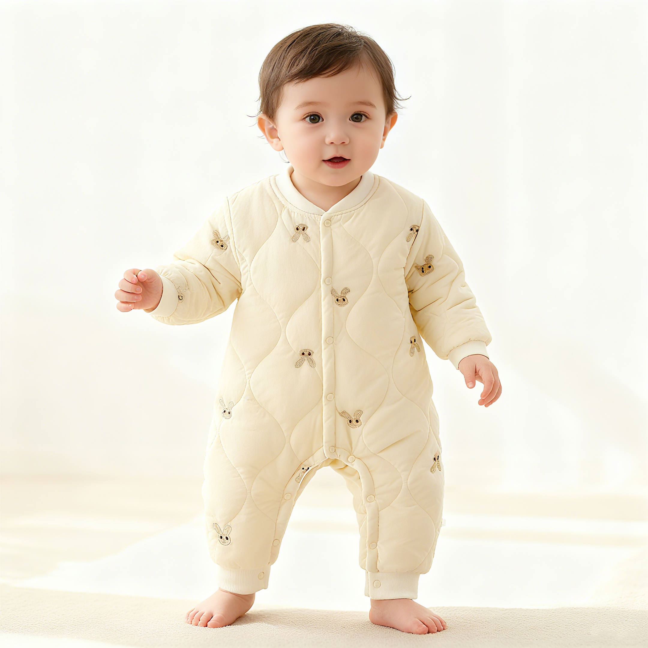 【可】婴幼儿夹棉连体衣秋冬季保暖棉服宝宝加绒加厚哈衣