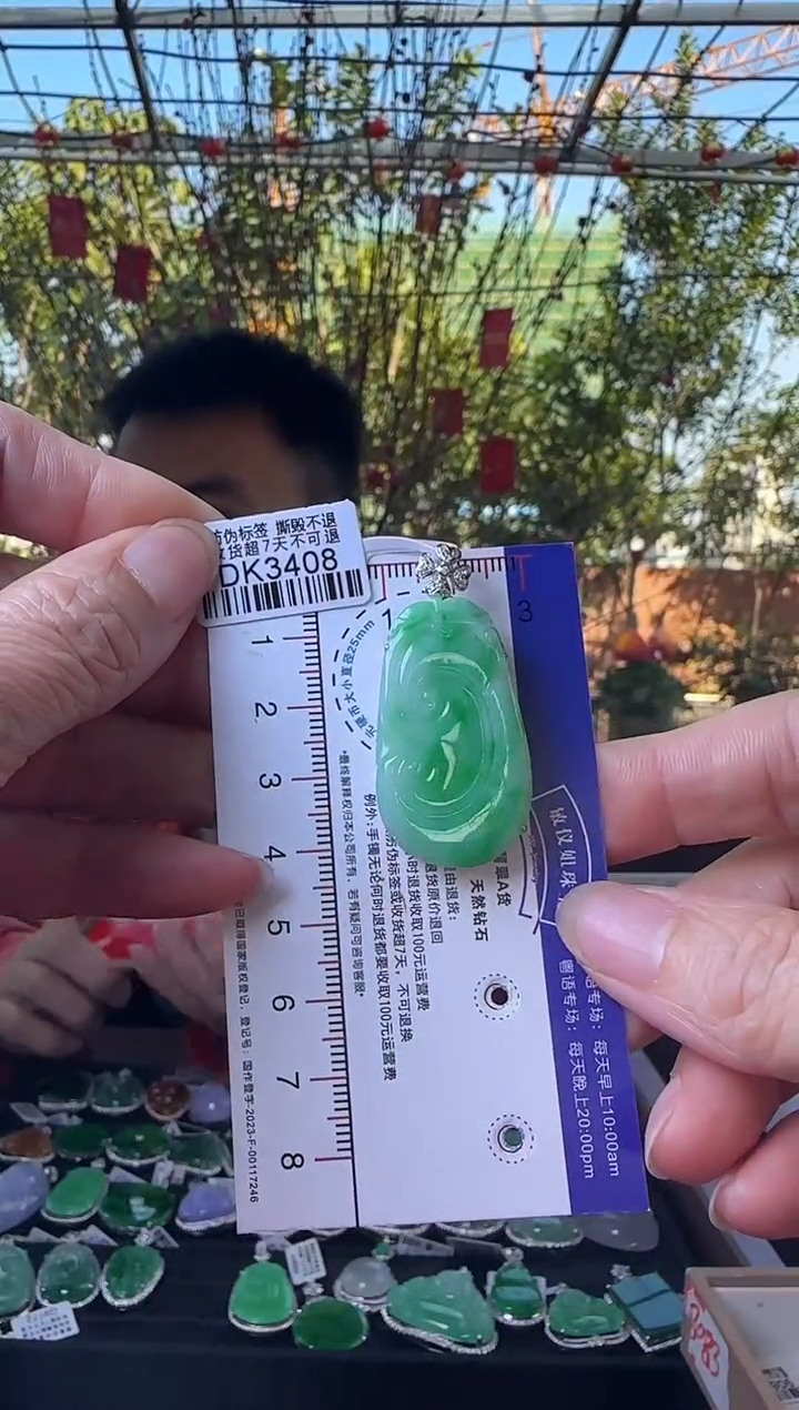 【闪购商品】翡翠颈饰18K金镶嵌DK3408冰绿如意