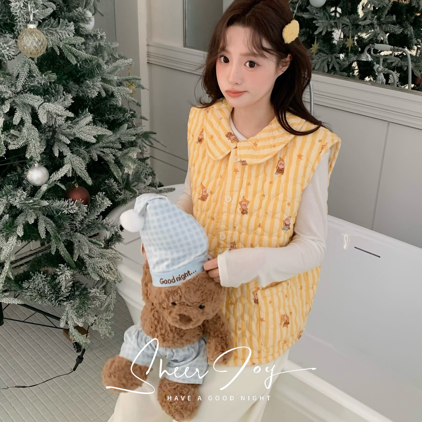 保暖圆领冬季翻领睡衣家居服套装时尚可爱卡通女