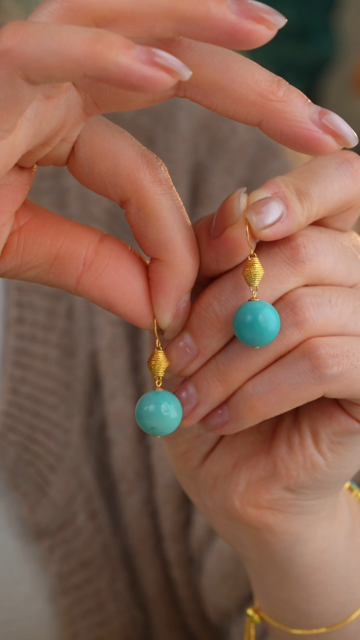 【闪购商品】绿松石耳饰18K金镶嵌1