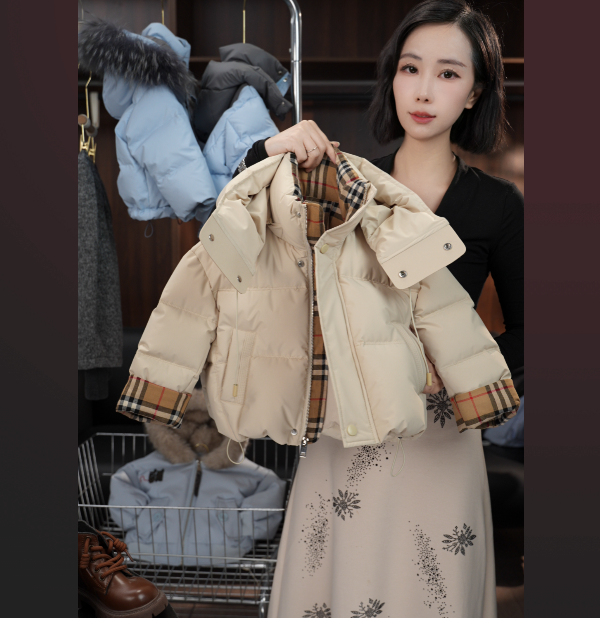 25年冬季新款男女童百搭休闲加厚连帽宽松韩版撞色格子保暖羽绒服