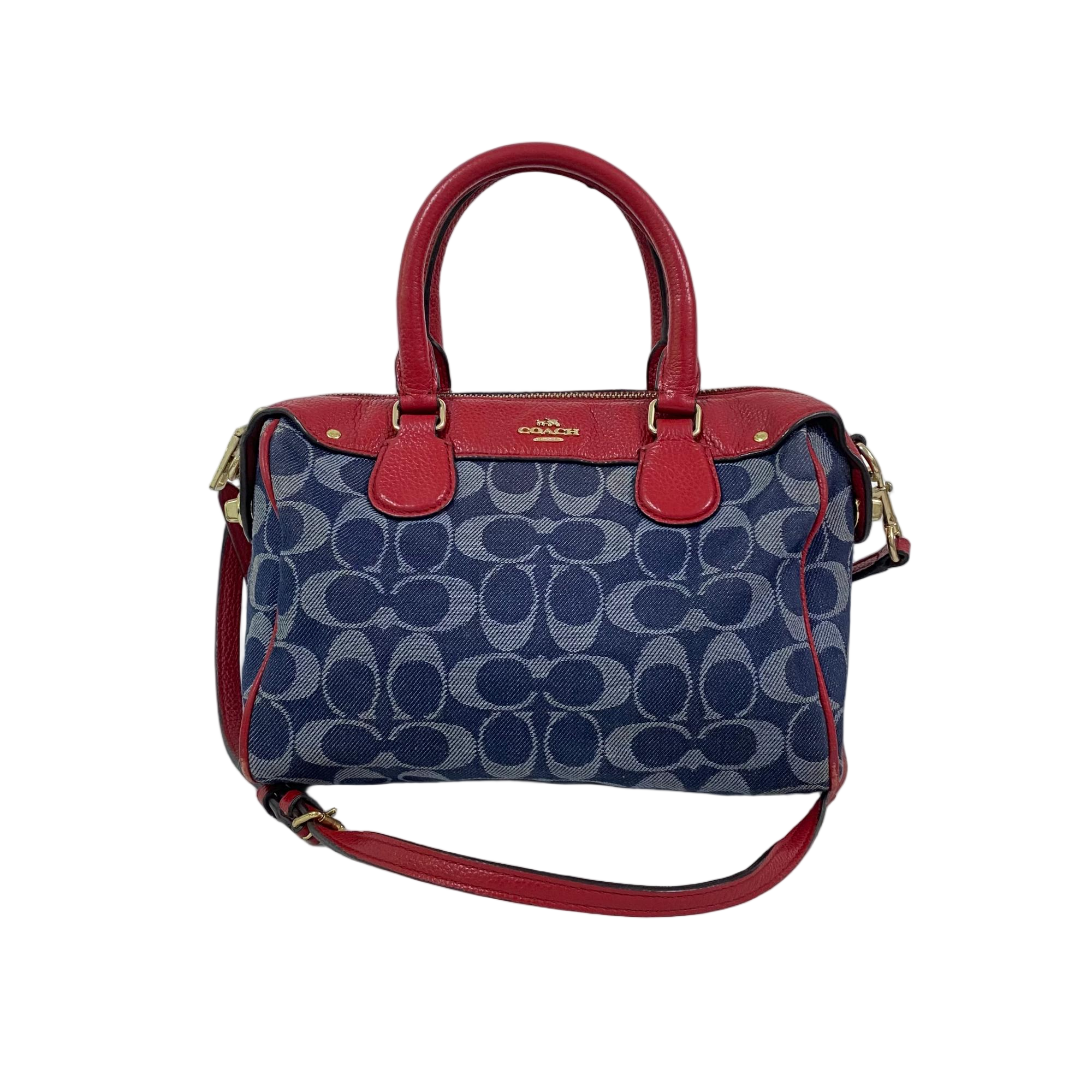 95新 COACH/蔻驰 中古牛仔老花拼皮波士顿单肩手提包SH-30687-A