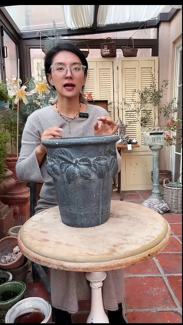 粗陶黑色柠檬花盆直播福利001
