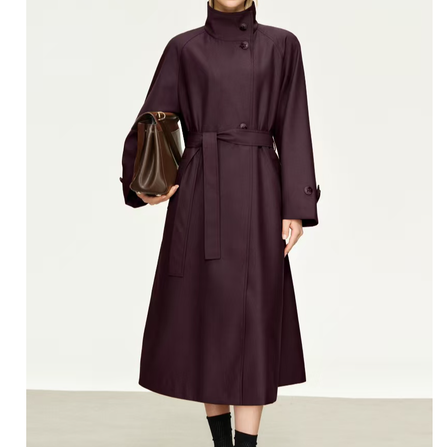 【花花专属】长袖宽松型长款女四面弹收腰风衣外套百搭系带休闲风