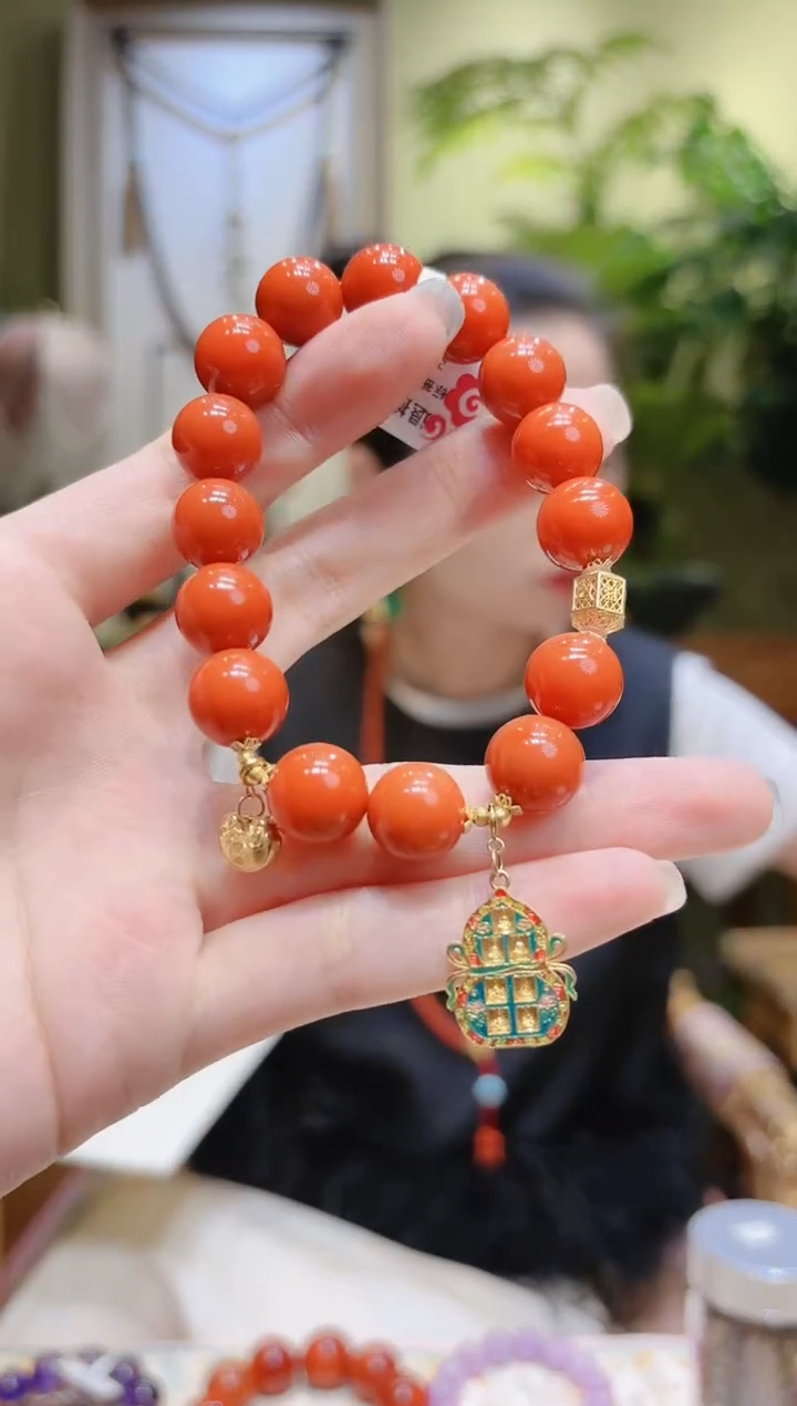 【闪购商品】南红玛瑙手串18K金镶嵌佛家七圣葫芦牌南红手串2号
