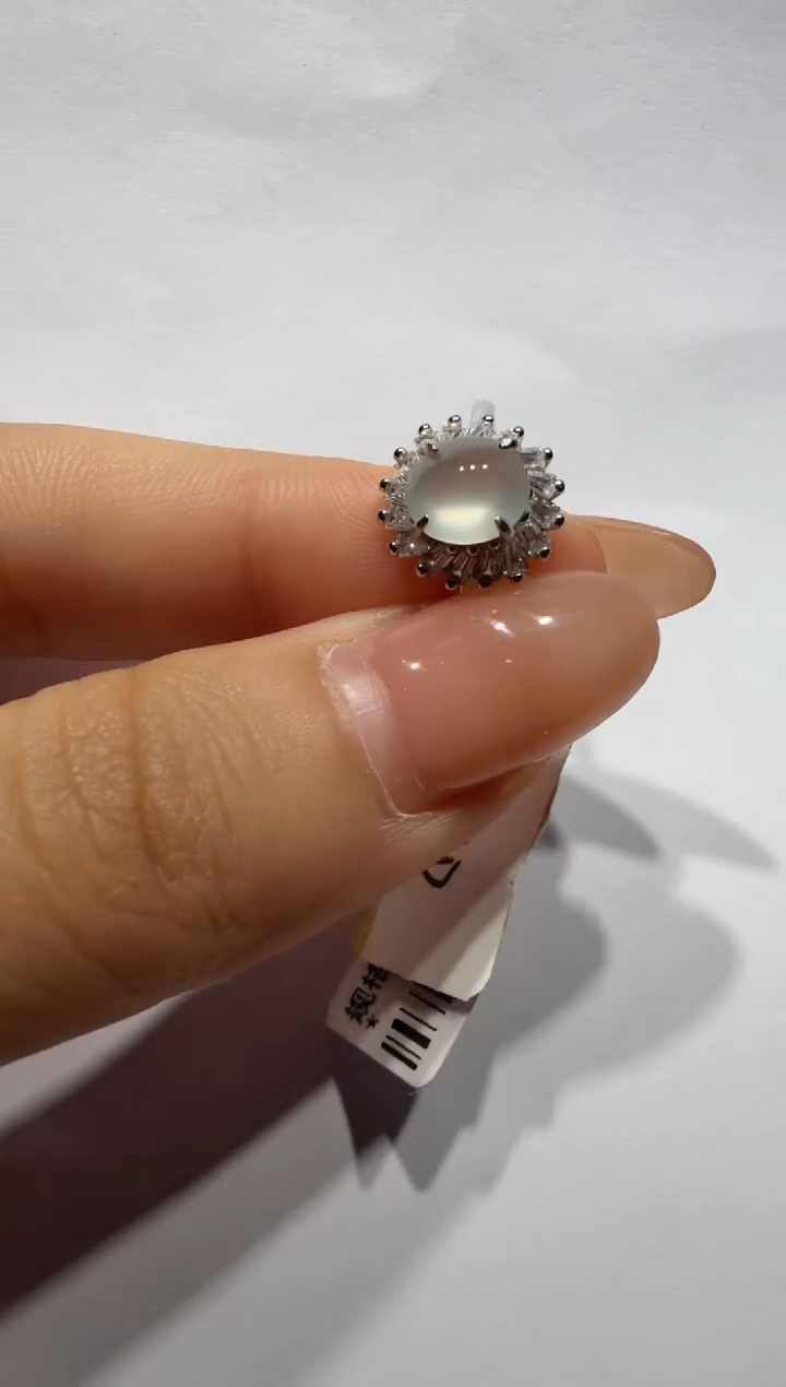 银S925镶嵌戒指翡翠925银镶缅甸A货翡翠戒指