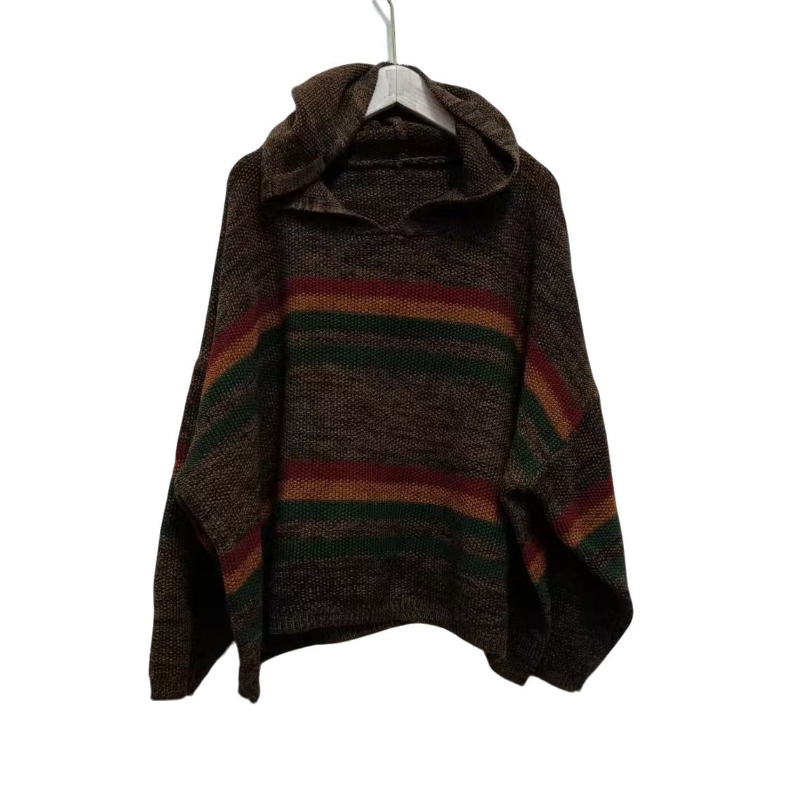 #5601时尚百搭宽松做旧拼色彩条连帽毛衣(衣长60胸围140左右)