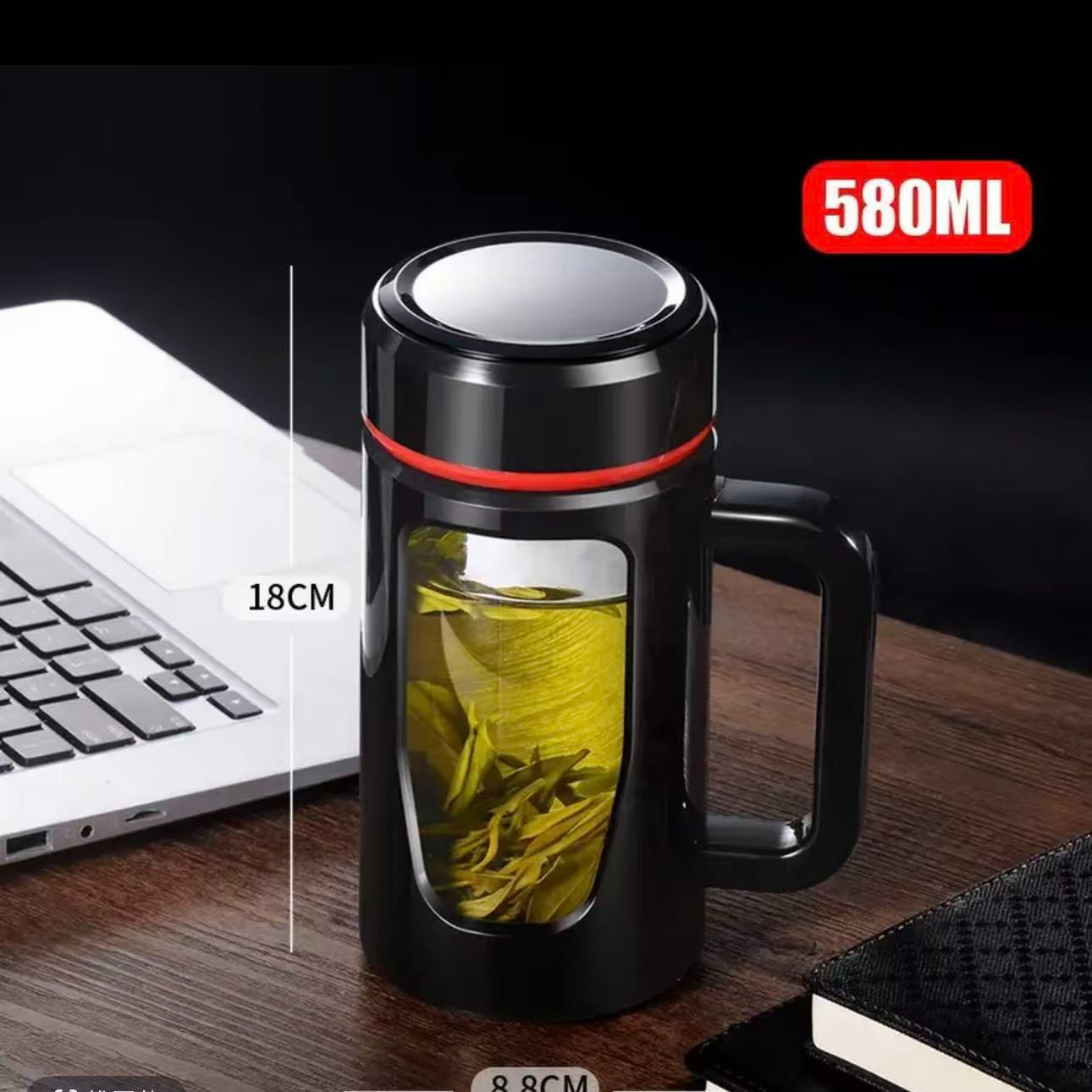 2025大容量办公防爆玻璃杯带把男泡茶杯水杯塑玻杯茶水分离杯子