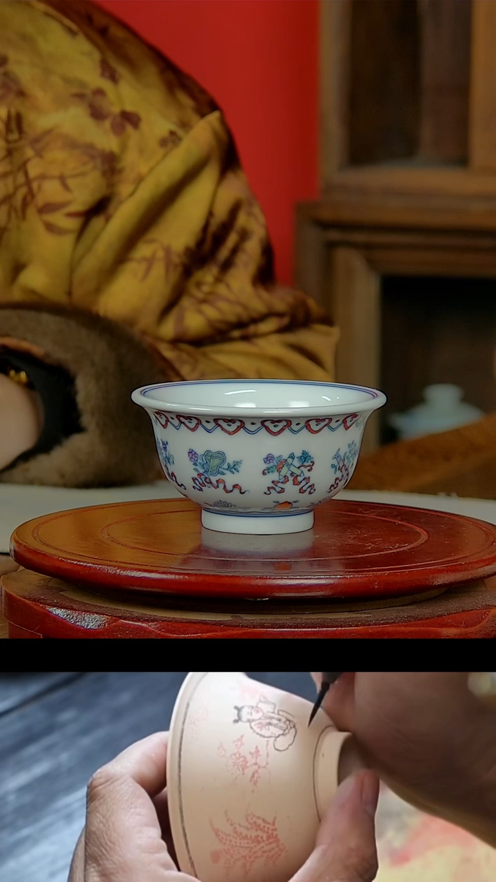 【闪购商品】024景德镇民间艺人斗彩八宝压手杯