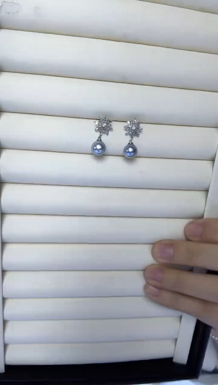 【闪购商品】海水珍珠耳饰银S925镶嵌SGYS雪花款8-9mm真多麻