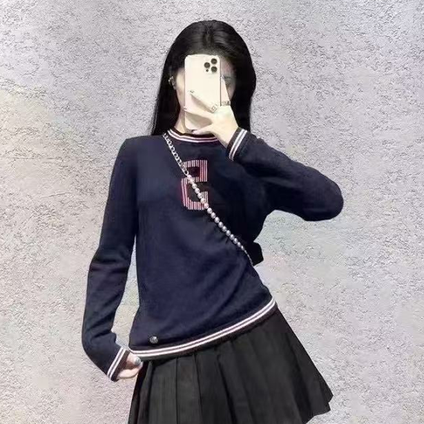 99新 Chanel/香奈儿 20秋冬款藏青色五号系列羊绒衫 34码