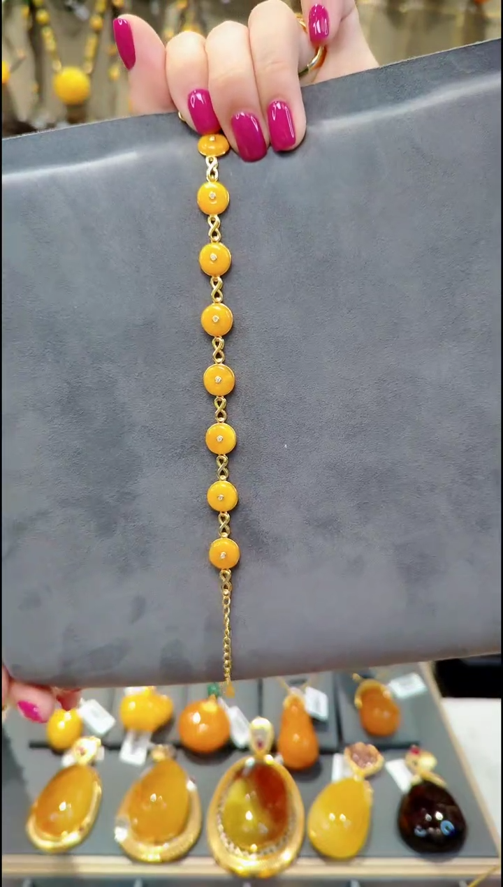 【闪购商品】蜜蜡手链银S925镀金镶嵌A980蜜蜡手链