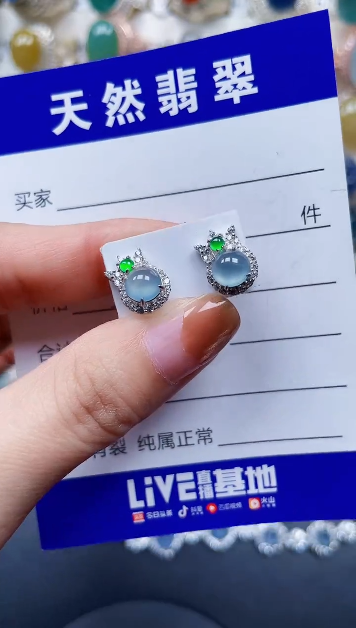 银S925镶嵌翡翠耳饰531